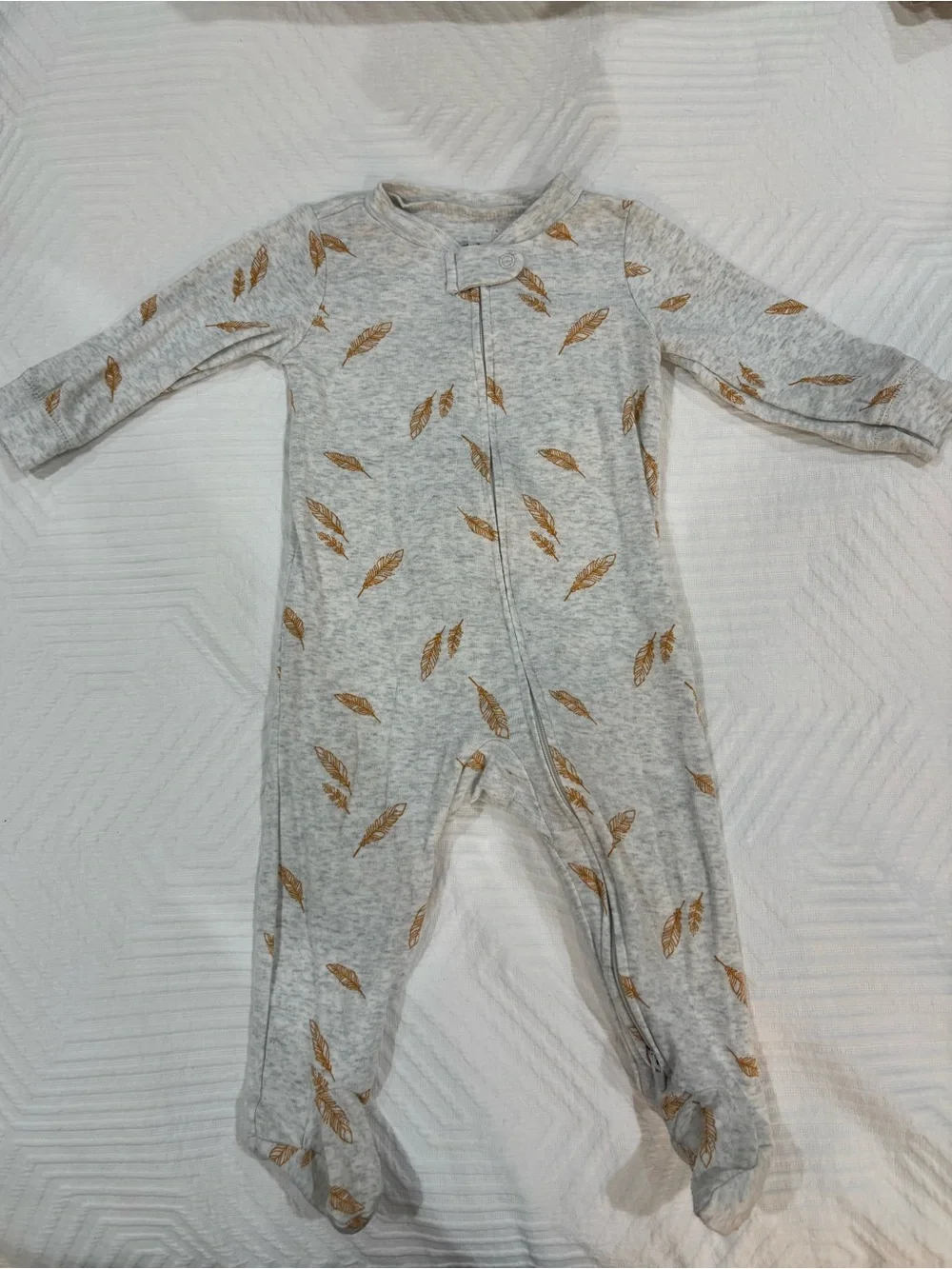 Carter's Gray Footed One-Piece with orange Feather Print